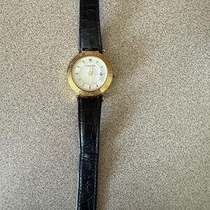 Versace Gold and Black Croc-Embossed Watch